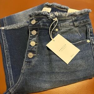 KanCan Women's High Rise Frayed Hem Jeans - Dark Blue